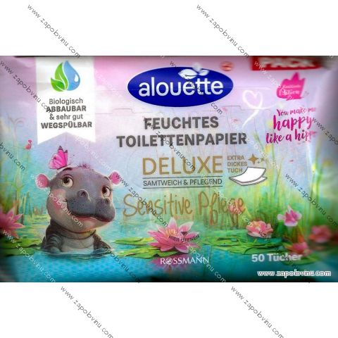 Alouette Luxusní vlhké toaletní ubrousky Sensitive šťastný jako hroch 3x50ks