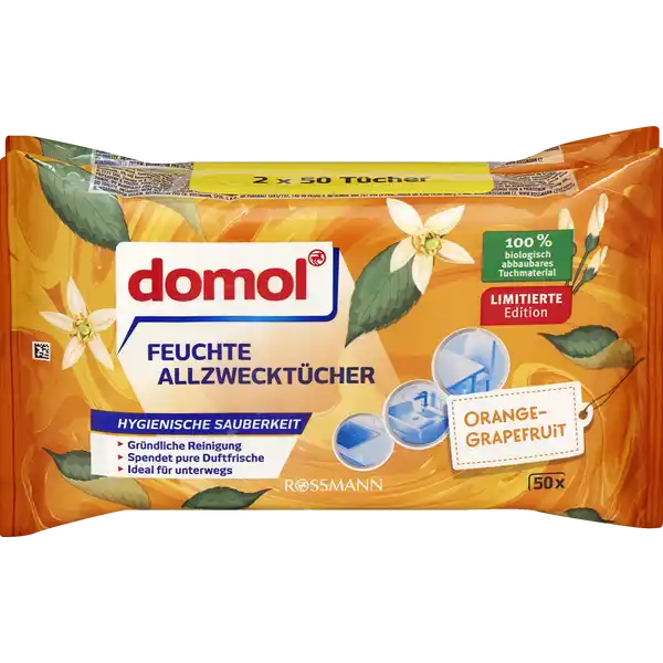 Domol Vlhčené univerzální ubrousky s příchutí pomeranče a grapefruitu 2x50 ks