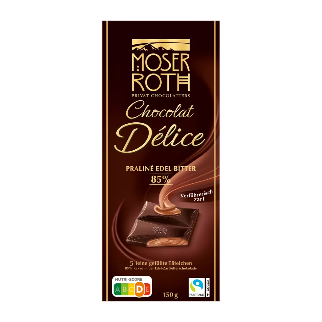 MOSER ROTH Chocolat Délice PRALINKOVÝ KRÉM V HOŘKÉ ČOKOLÁDĚ 85% 150g