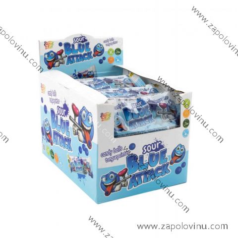Sweet'n Fun sour blue attack - barvící žvýkací bonbóny s příchutí borůvka 35g