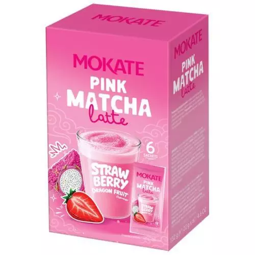 Mokate Matcha latte pink s jahodou a dračím ovocem 132g