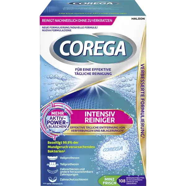 Corega Tablety pro intenzivní čištění 108 kusů lehce poškozený obal