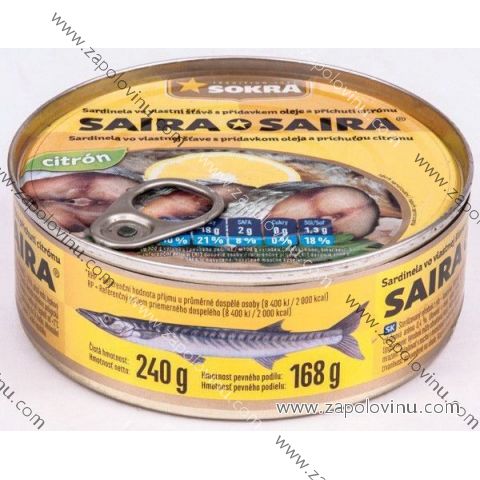 Sokra Saira sardinela ve vlastní šťávě s přídavkem oleje a příchutí citronu - 240g