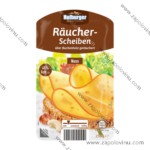 HOFBURGER® Plátkový uzený sýr 45% s ořechy 250g