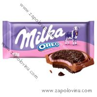 Milka Oreo s kousky kakaových sušenek v mléčné čokoládě s jahodovou příchutí 92g
